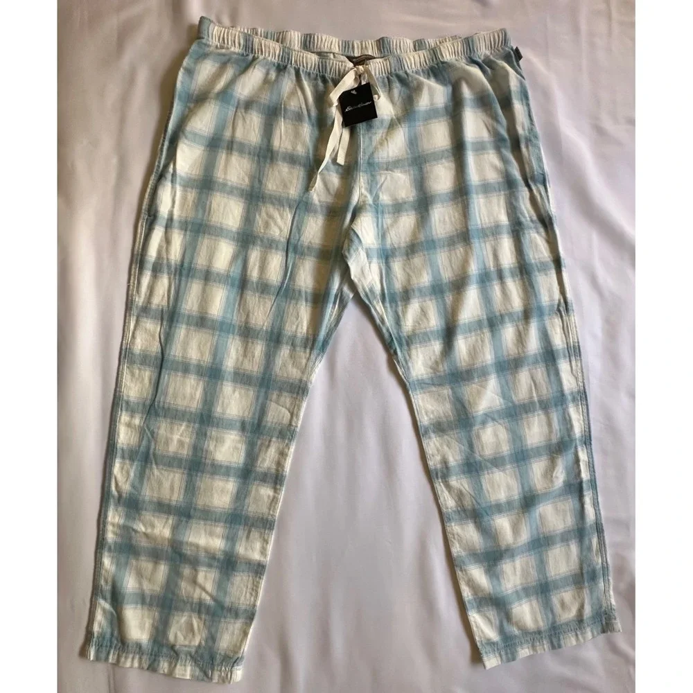Eddie Bauer Stines Flannel Sleep Pants Porcelain Blue White Plaid Womens‎ 2XL